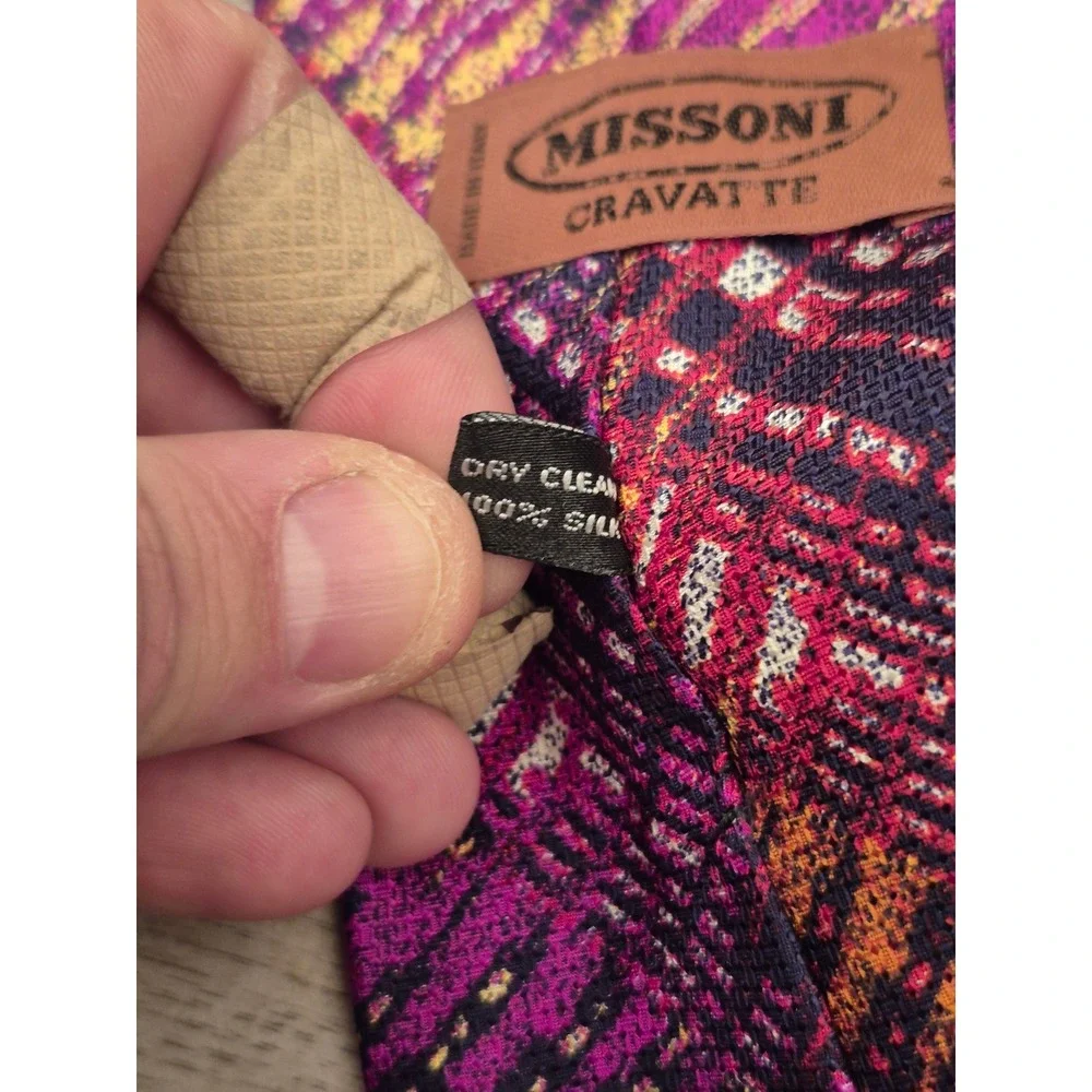 Missoni Cravatte Silk Tie Mens Abstract Geometric Magenta Orange Navyvint Spain